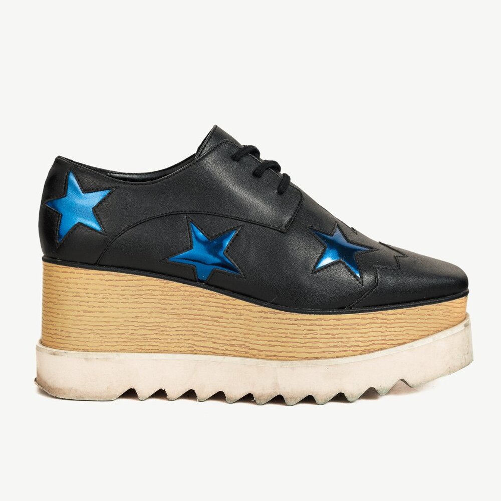 Stella McCartney Elyse Black Blue-Star Vegan-Leather Lace-Up Platforms